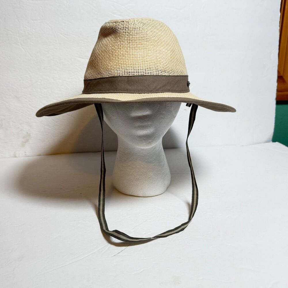 Stetson Safari Sun Hat Mens Medium Natural Paper Straw Wide Brim Chin Cord NWT